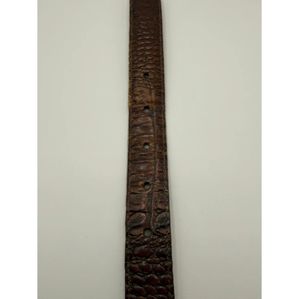 Brighton Belt Womens Brown Crocodile Embossed Western Silver Ornate Hardware